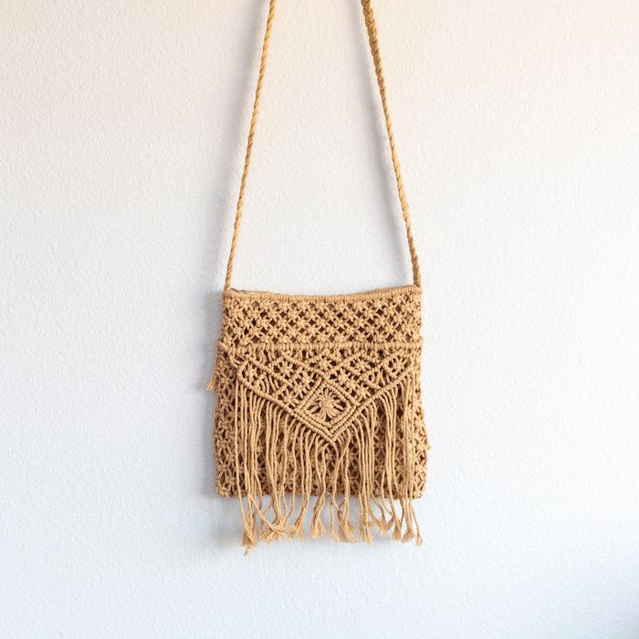Fringed Crochet Flap Shoulder Bag