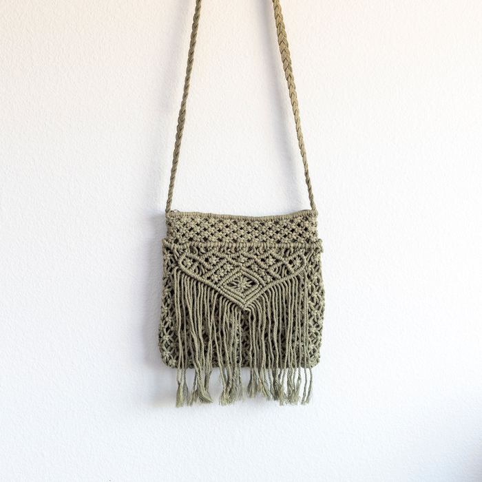 Fringed Crochet Flap Shoulder Bag