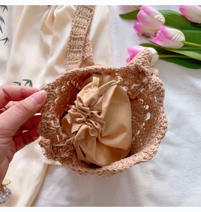 Small Floral Openwork Cotton Knit Shoulder Bag