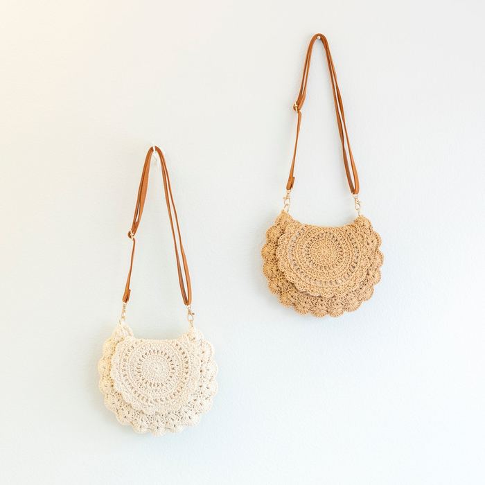 Scalloped Crochet Flap Crossbody Bag