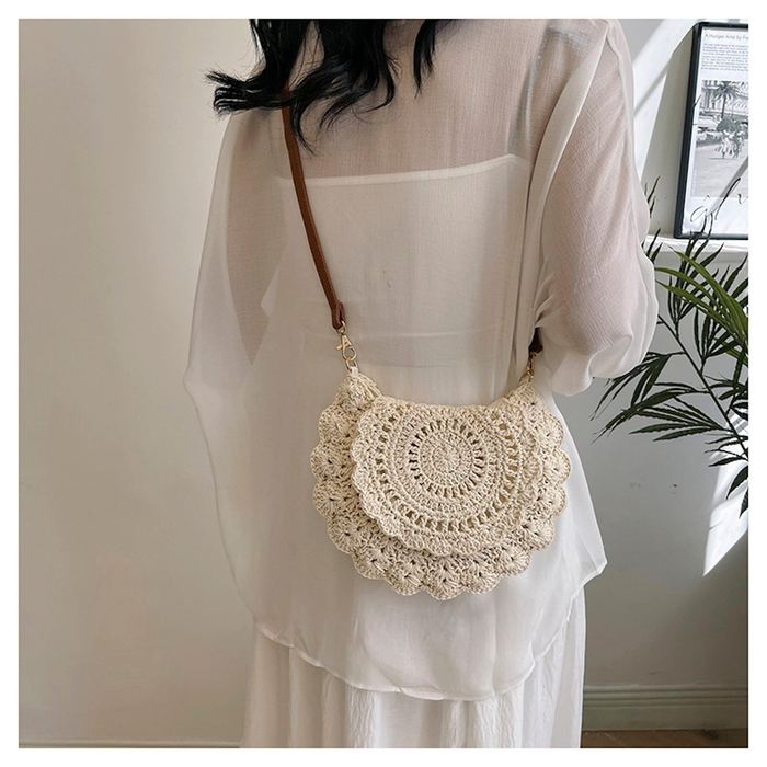 Scalloped Crochet Flap Crossbody Bag