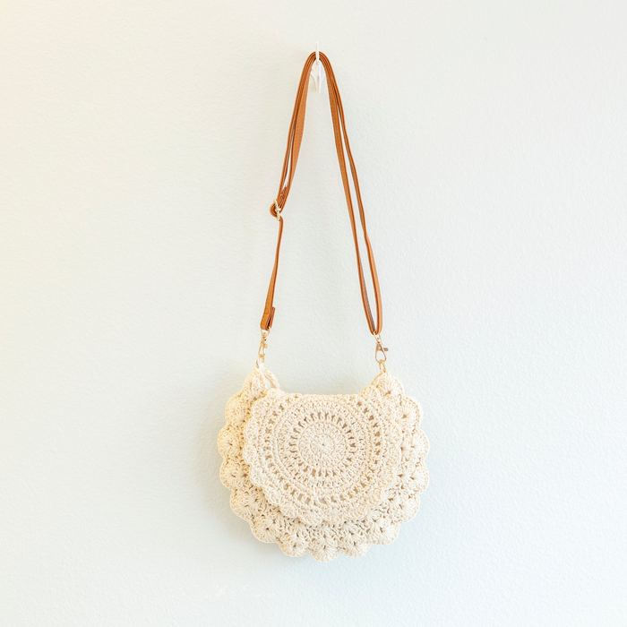 Scalloped Crochet Flap Crossbody Bag