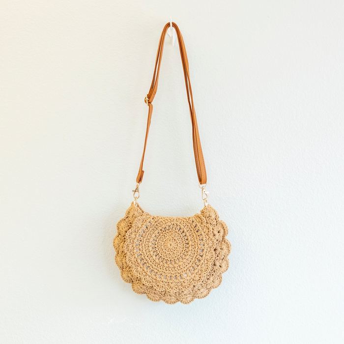 Scalloped Crochet Flap Crossbody Bag