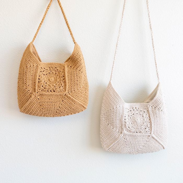Square-Motif Crochet Crossbody Bag with Long Strap
