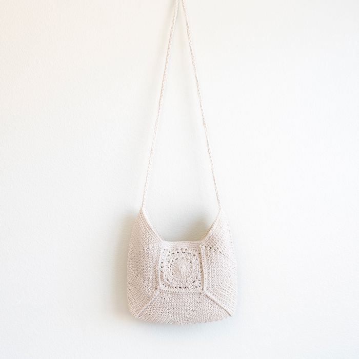 Square-Motif Crochet Crossbody Bag with Long Strap