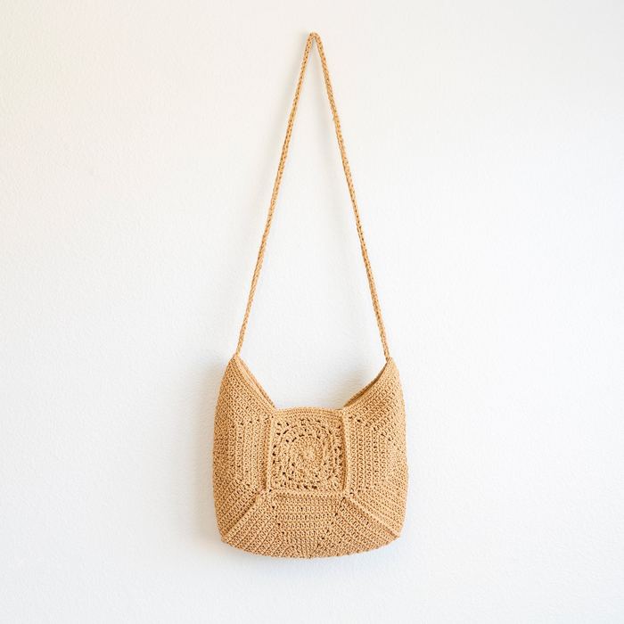 Square-Motif Crochet Crossbody Bag with Long Strap
