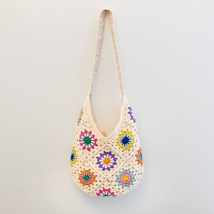 Colorful Floral Square Crochet Shoulder Bag