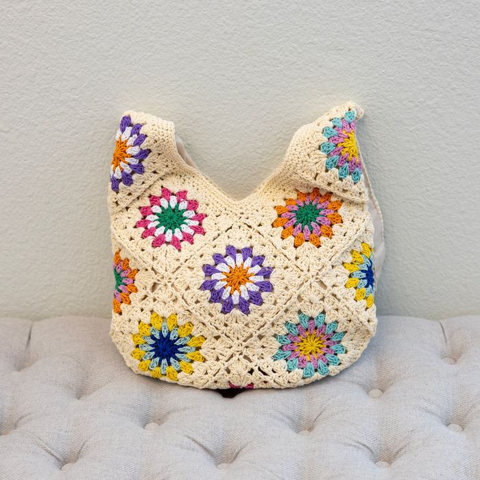Colorful Floral Square Crochet Shoulder Bag