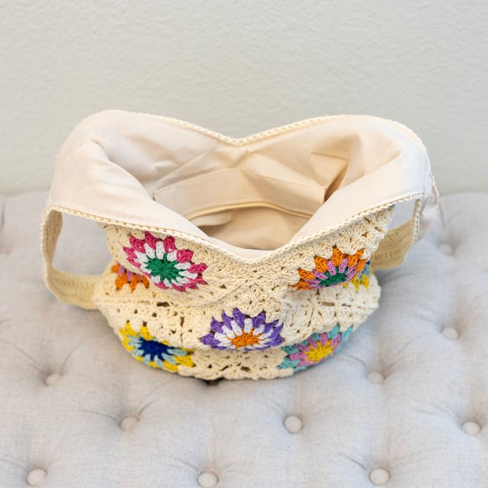 Colorful Floral Square Crochet Shoulder Bag