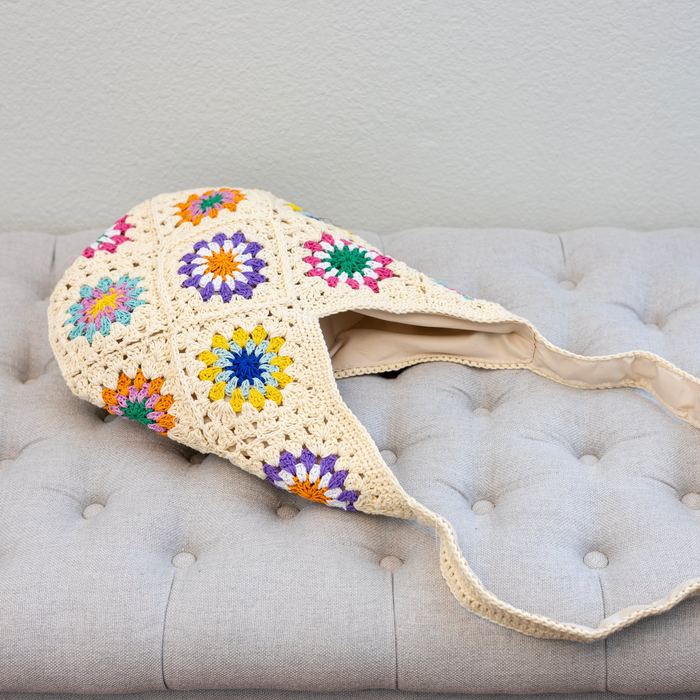 Colorful Floral Square Crochet Shoulder Bag