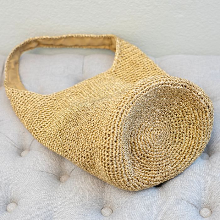 Gold and Silver Crochet Bucket Shoulder Bag