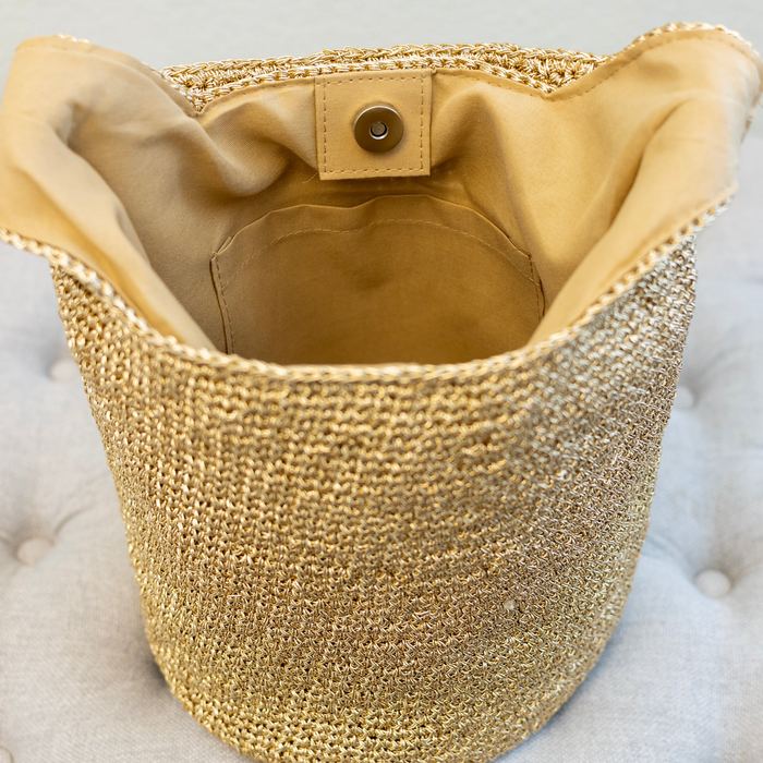 Gold and Silver Crochet Bucket Shoulder Bag