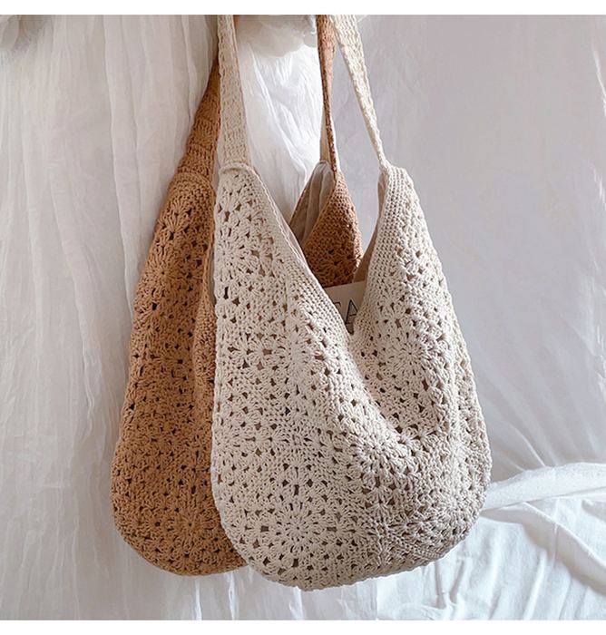 Slouchy Openwork Crochet Hobo Shoulder Bag