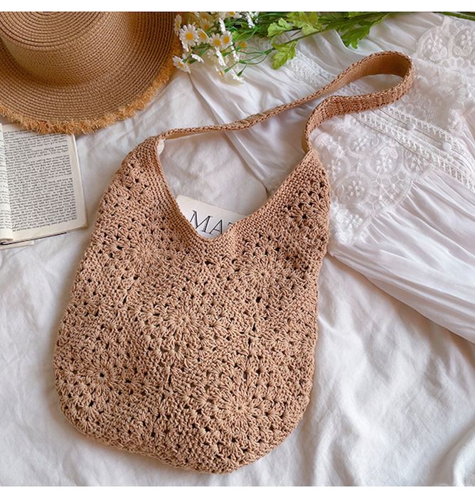 Slouchy Openwork Crochet Hobo Shoulder Bag