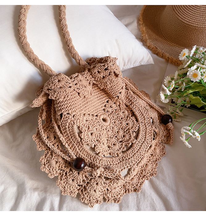 Round Floral Openwork Knit Shoulder Bag