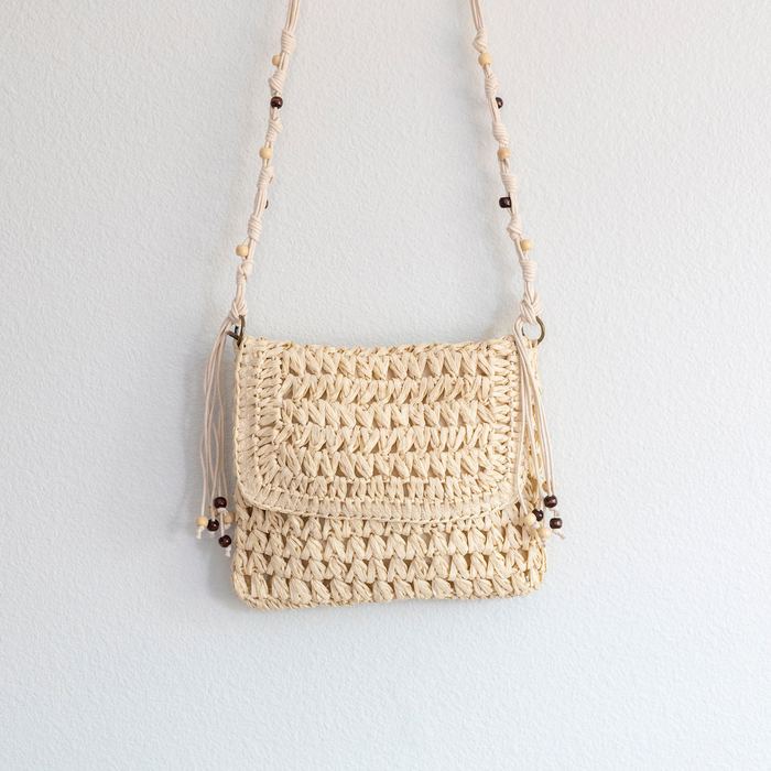 Woven Straw Flap Crossbody Bag with Knotted Strap