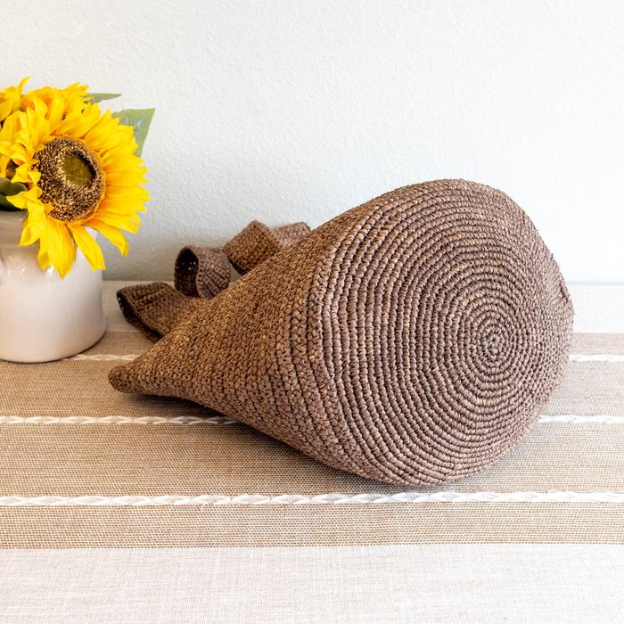 Brown Raffia Shoulder Tote with Long Woven Handles