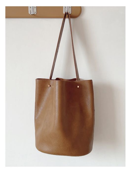 High Quality Synthetic Leather Bucket Tote with Long Handles