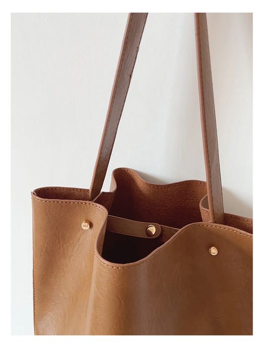 High Quality Synthetic Leather Bucket Tote with Long Handles