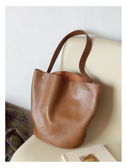 High Quality Synthetic Leather Bucket Tote with Long Handles