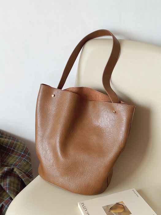 High Quality Synthetic Leather Bucket Tote with Long Handles