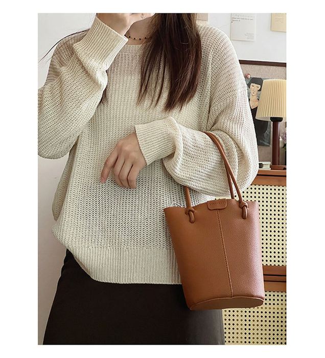 High Quality Synthetic Leather Bucket Bag with Long Handles