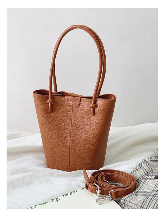 High Quality Synthetic Leather Bucket Bag with Long Handles