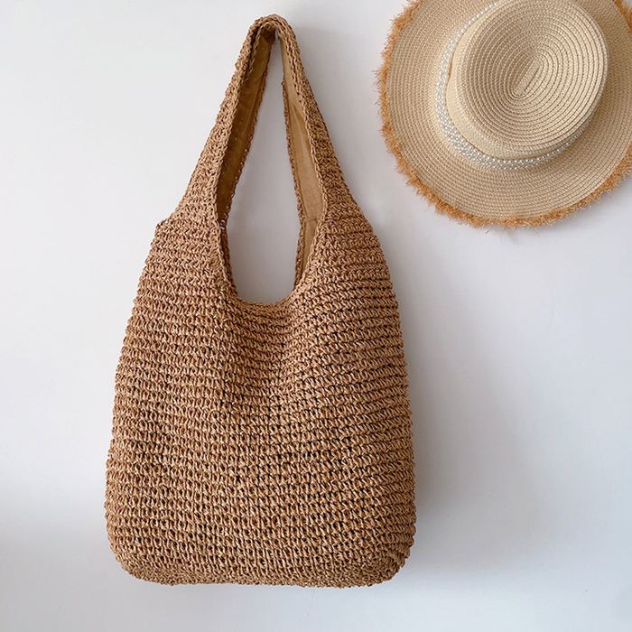 Woven Straw Hobo Tote with Matching Wide Handles