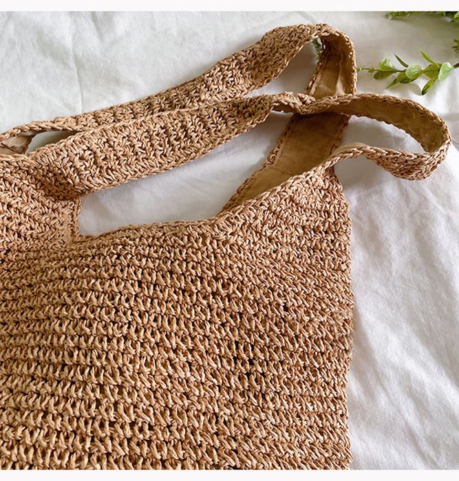 Woven Straw Hobo Tote with Matching Wide Handles