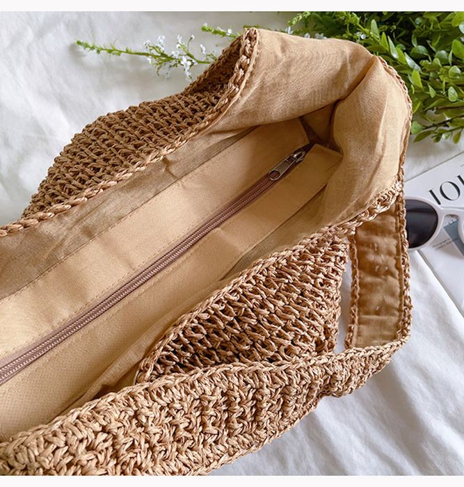 Woven Straw Hobo Tote with Matching Wide Handles