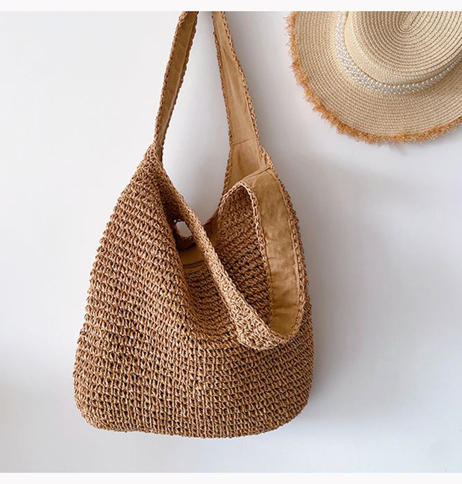 Woven Straw Hobo Tote with Matching Wide Handles