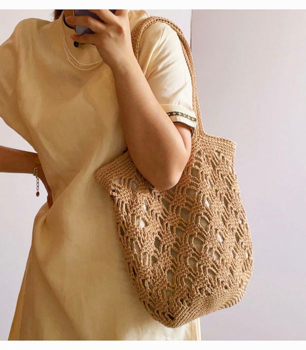 Diamond Openwork Cotton Crochet Bucket Bag