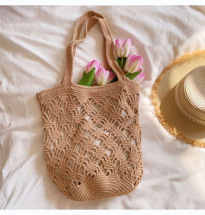 Diamond Openwork Cotton Crochet Bucket Bag