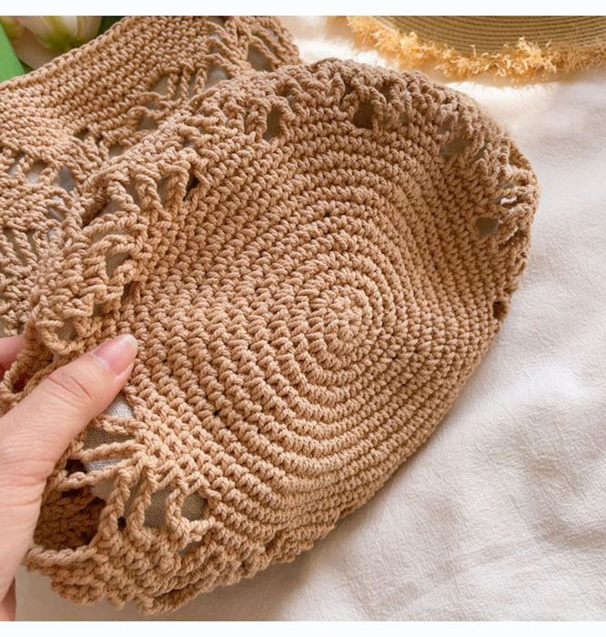 Diamond Openwork Cotton Crochet Bucket Bag