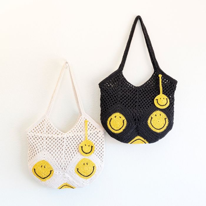 Smiley Face Cotton Crochet Shoulder Bag