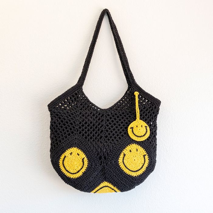 Smiley Face Cotton Crochet Shoulder Bag