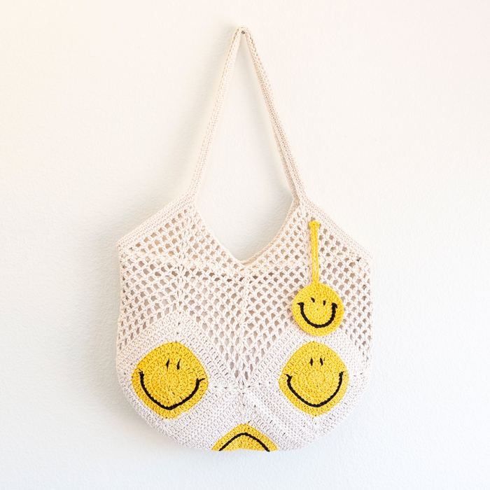 Smiley Face Cotton Crochet Shoulder Bag
