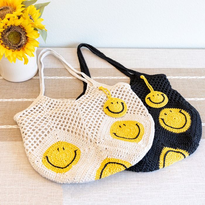 Smiley Face Cotton Crochet Shoulder Bag