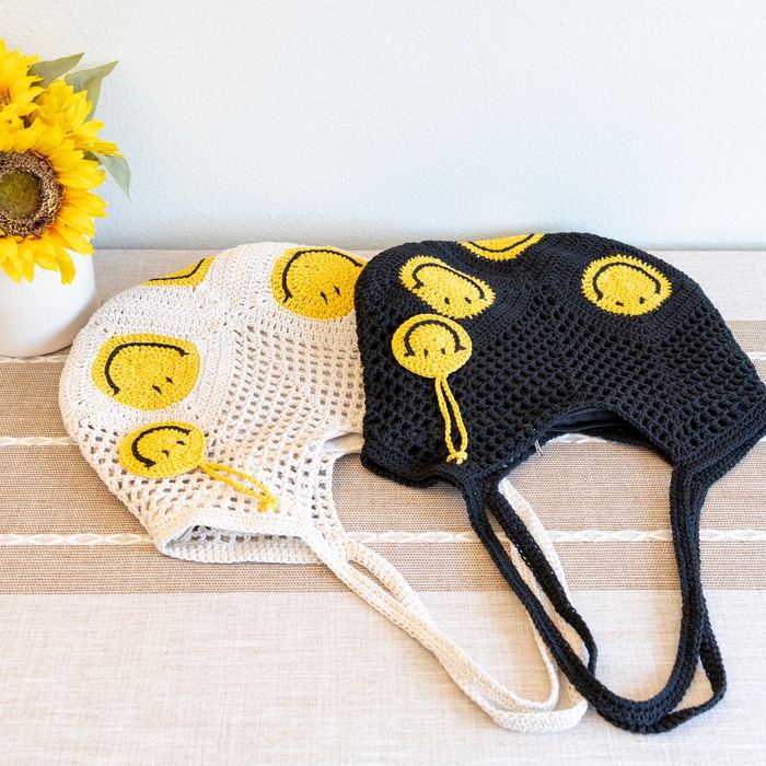 Smiley Face Cotton Crochet Shoulder Bag