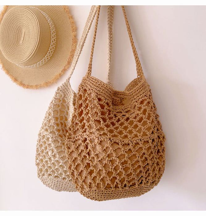 Cotton Fishnet Shoulder Bag with Rounded Base