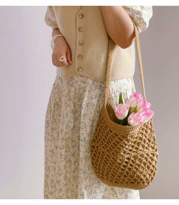 Cotton Fishnet Shoulder Bag with Rounded Base