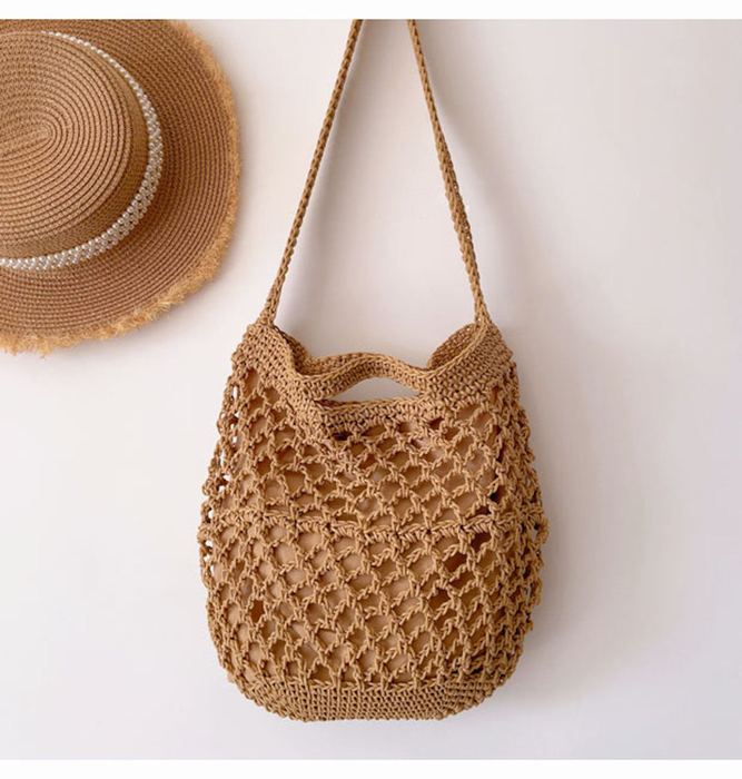Cotton Fishnet Shoulder Bag with Rounded Base
