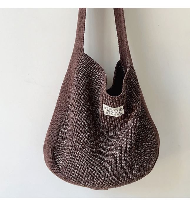Rounded Cotton Knit Shoulder Bag with Wide Strap