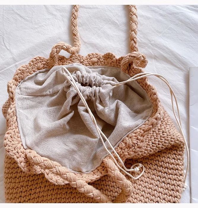 Smiley Face Cotton Knit Bucket Shoulder Bag