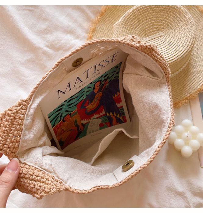 Rounded Cotton Crochet Tote with Openwork Top Band