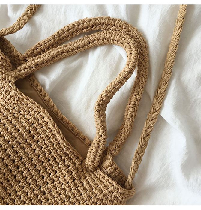 Textured Cotton Crochet Bucket Bag with Twin Handles