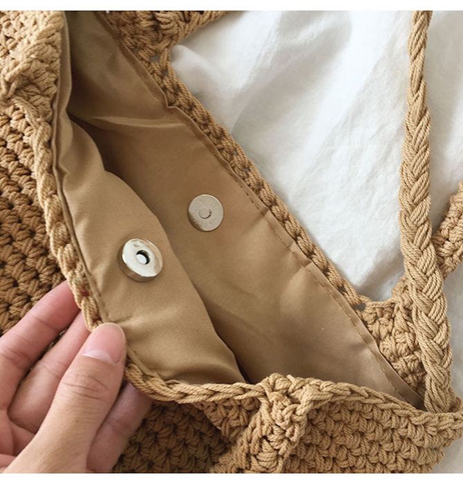 Textured Cotton Crochet Bucket Bag with Twin Handles