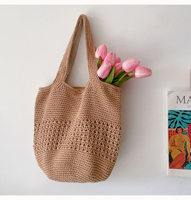 Cotton Crochet Bucket Bag with Wide Matching Handles