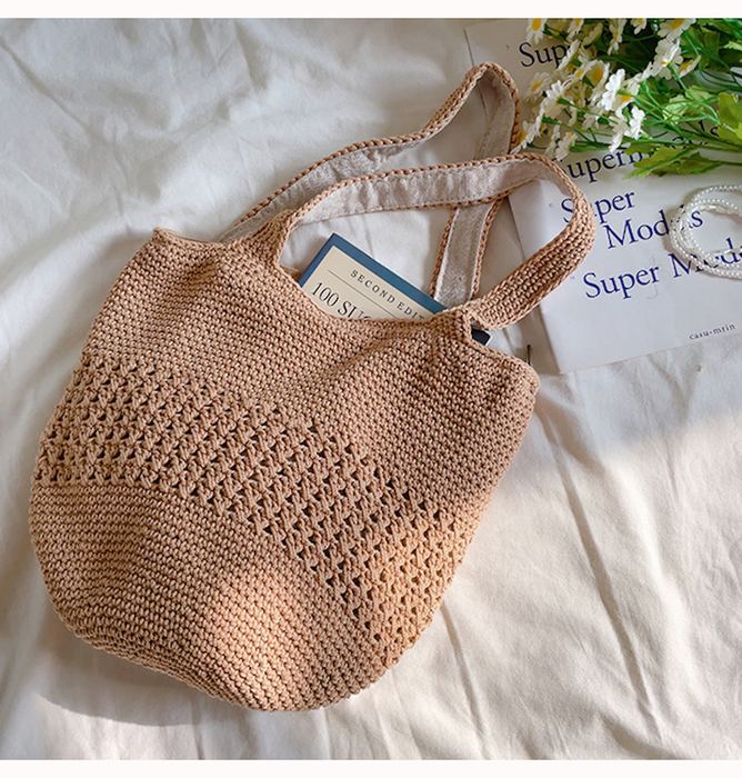 Cotton Crochet Bucket Bag with Wide Matching Handles