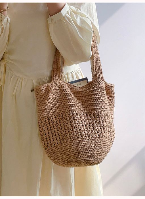 Cotton Crochet Bucket Bag with Wide Matching Handles
